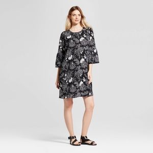Isabel Maternity Bell Sleeve Floral Black Dress